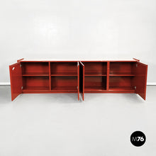 Carica l&#39;immagine nel visualizzatore di Gallery, Rectangular red lacquered solid wood sideboard, 1980s
