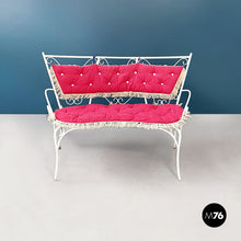 Load image into Gallery viewer, Garden bench in white wrought iron and fabric, 1960s

