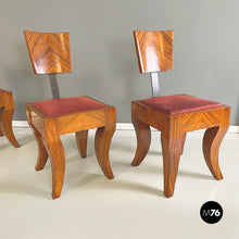 Carica l&#39;immagine nel visualizzatore di Gallery, Art deco chairs in solid wood, black metal and red fabric, 1920-1930s
