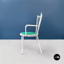 将图片加载到图库查看器，Garden chairs and table in white wrought iron, glass and fabric, 1960s

