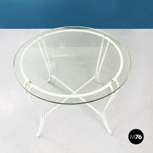 Garden table in white painted wrought iron and glass, 1960s