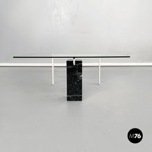 Load image into Gallery viewer, Square coffee table in glass, iron and marquinia marble, 1980s
