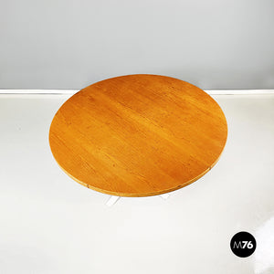 Round dining table in white metal and wood, 1970s