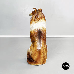 Sculpture of a sitting rough collie dog in ceramic, 1970s