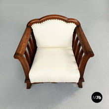 Carica l&#39;immagine nel visualizzatore di Gallery, Wooden armchairs with white fabric, 1940s
