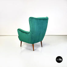 Load image into Gallery viewer, Armchairs in forest green velvet and wooden legs, 1950s
