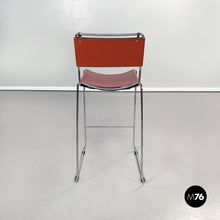 Carica l&#39;immagine nel visualizzatore di Gallery, Brown leather and steel high stool, 1980s
