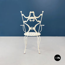 Load image into Gallery viewer, Garden chairs and table in white wrought iron, 1960s
