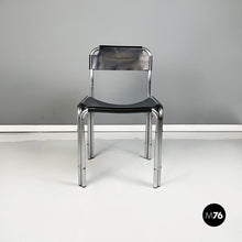 Load image into Gallery viewer, Chairs in black leather and tubular metal, 1980s
