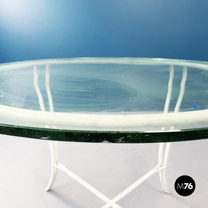 Garden table in white painted wrought iron and glass, 1960s