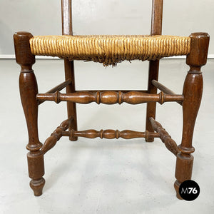 Finely crafted wooden and straw chairs, late1800s