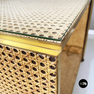 Food cart in straw, metal, brass and glass, 1950s