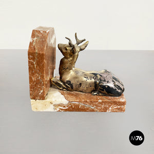 Marble and brass bookends with deer, 1900s