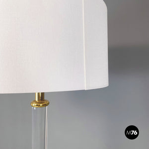 Floor lamp in white fabric, plexiglass and brass, 1980s