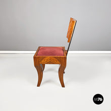 将图片加载到图库查看器，Art deco chairs in solid wood, black metal and red fabric, 1920-1930s
