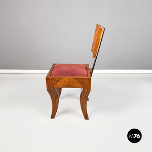 Art deco chairs in solid wood, black metal and red fabric, 1920-1930s