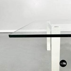 Square coffee table in glass, iron and marquinia marble, 1980s
