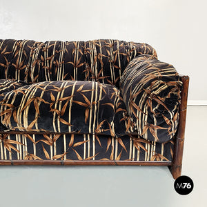 Sofa and armchair in bamboo and fabric, 1980s