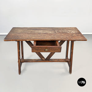 Wooden table fratino with a drawer, 1900s