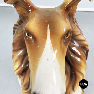 Sculpture of a sitting rough collie dog in ceramic, 1970s