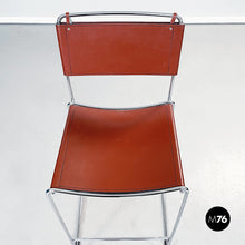 Carica l&#39;immagine nel visualizzatore di Gallery, Brown leather and steel high stool, 1980s
