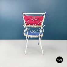 Load image into Gallery viewer, Garden chairs in white wrought iron and fabric, 1960s
