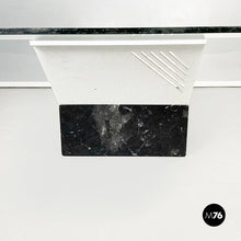 Carica l&#39;immagine nel visualizzatore di Gallery, Coffee table in glass, white metal and black marble, 1980s
