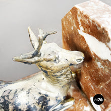 Load image into Gallery viewer, Marble and brass bookends with deer, 1900s
