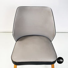 Load image into Gallery viewer, Chairs in black and gray leather and wood, 1980s
