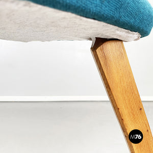 Stools in wood, iron and blue fabric, 1960s