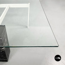 Charger l&#39;image dans la galerie, Square coffee table in glass, iron and marquinia marble, 1980s
