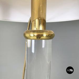 Floor lamp in white fabric, plexiglass and brass, 1980s