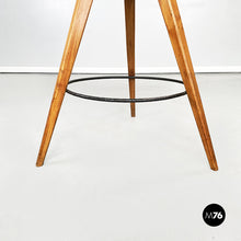 将图片加载到图库查看器，Stools in wood, iron and blue fabric, 1960s
