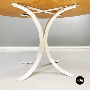 Round dining table in white metal and wood, 1970s