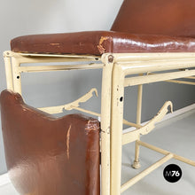 Load image into Gallery viewer, Medical laboratory bed in brown leather and white metal, 1940s
