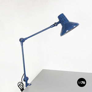 Blue metal table lamp with clamp, 1970s