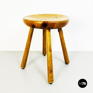 Rustic wooden stool, 1960s