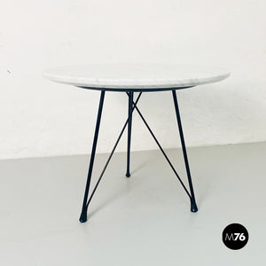 Round coffee table in marble and black enamelled metal, 1960s