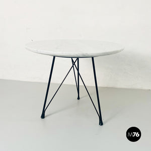 Round coffee table in marble and black enamelled metal, 1960s