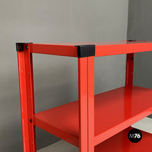 Load image into Gallery viewer, Red three-shelf metal bookcase, 1980s
