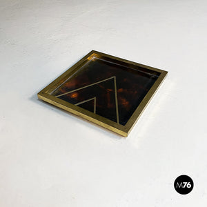 Square brass and briar effect plexiglass object holder, 1970s