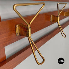 Load image into Gallery viewer, Wood and brass wall coat hanger, 1960s
