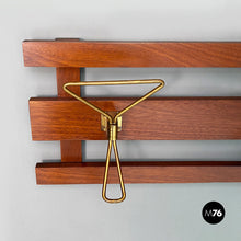 Load image into Gallery viewer, Wood and brass wall coat hanger, 1960s
