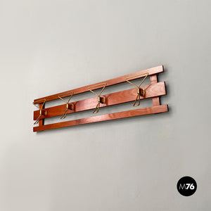 Wood and brass wall coat hanger, 1960s