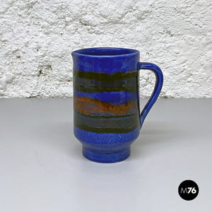 Blue cylindrical ceramic jug, 1960s