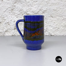 Load image into Gallery viewer, Blue cylindrical ceramic jug, 1960s
