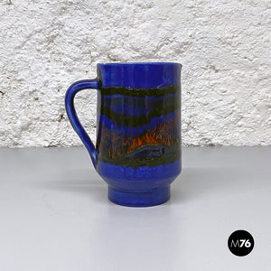 Blue cylindrical ceramic jug, 1960s