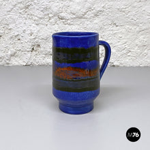 Load image into Gallery viewer, Blue cylindrical ceramic jug, 1960s

