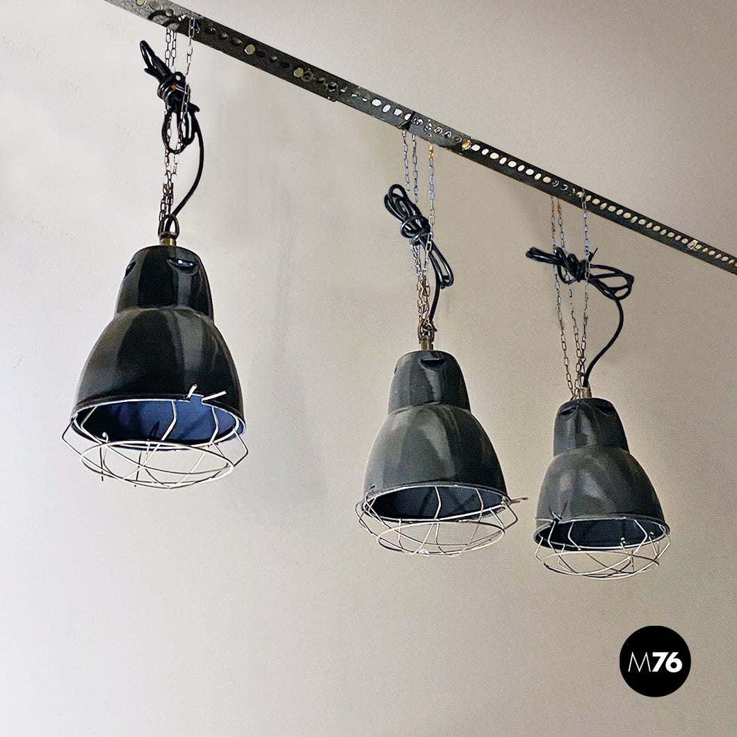 Dark gray industrial chandeliers, 1960s