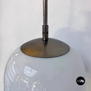 Opalin glass chanderlier with central steel rod, 1970s